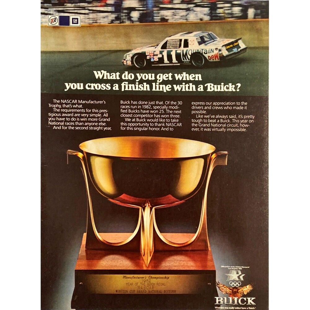 Buick - Winner of NASCAR Manufacturer's Trophy Vintage Print Ad 1983